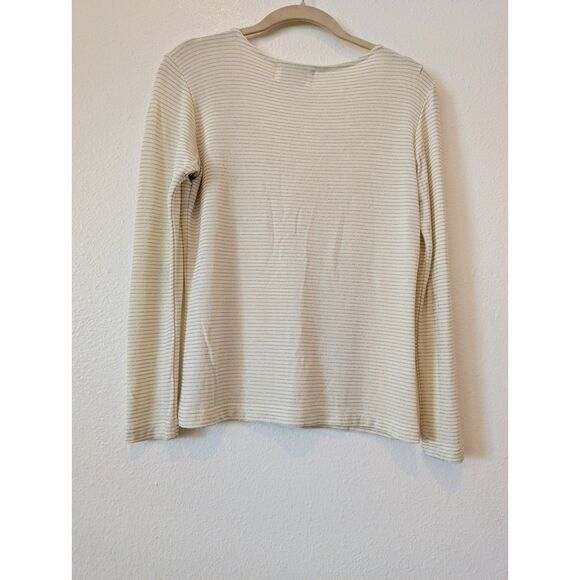 Cache cream with gold glitter striped long sleeve top   Sz M - Picture 4 of 9